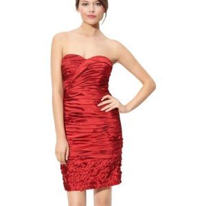 JS Collections Strapless Mini Runched Dress In Blood Red